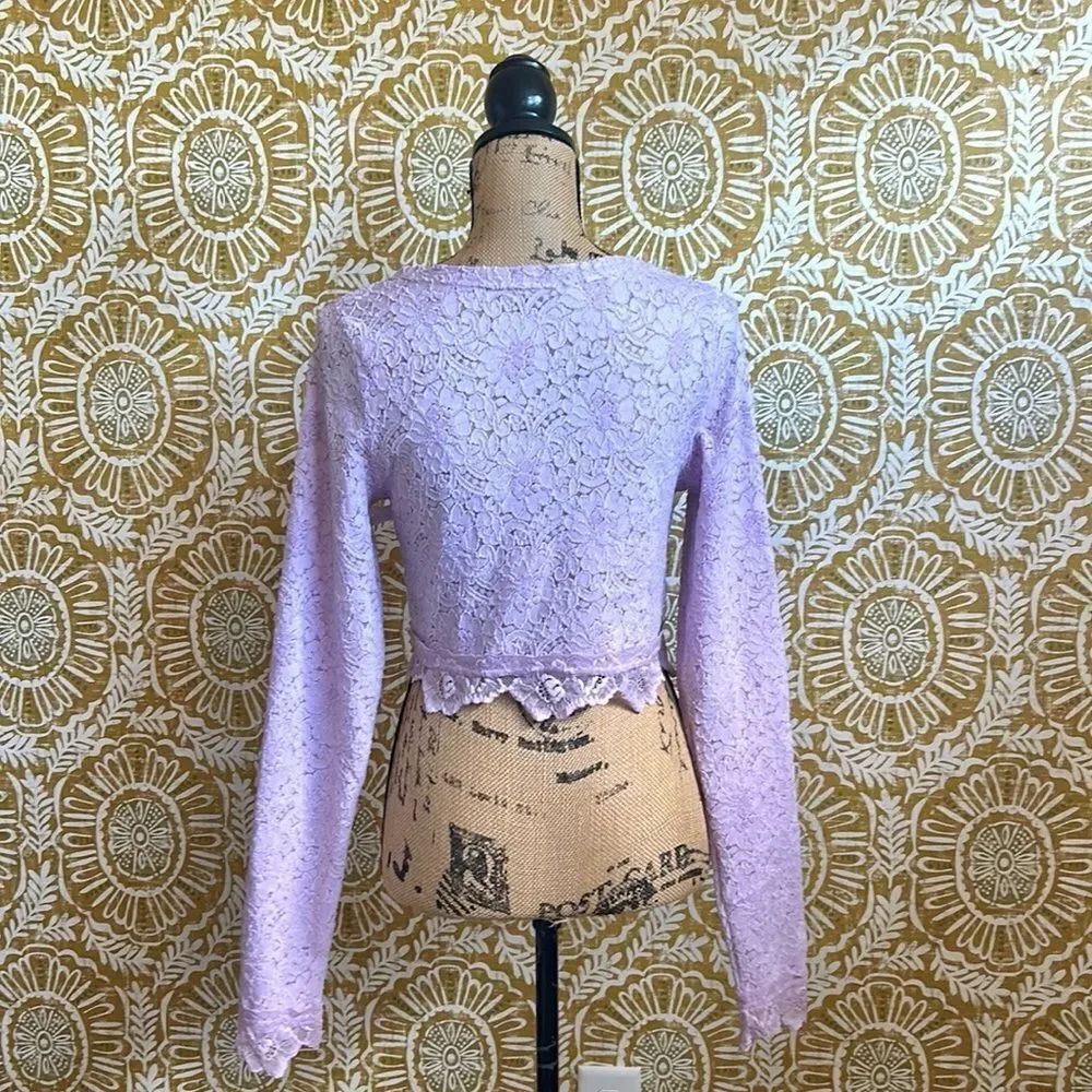 NWOT Free People Intimately Cloud Ride Lace Lounge Crop Top Brushed Lilac Sz M
